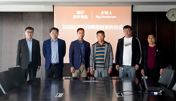 大牧人与临沂农丰食品有限公司签订年出栏3000万只肉鸭笼养项目！